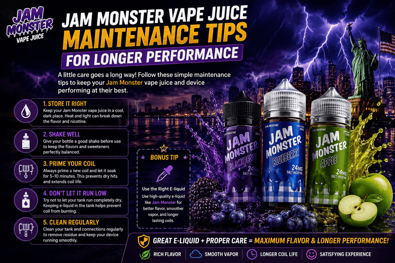 Jam Monster Vape Juice Maintenance Tips for Longer Performance - Jam Monster